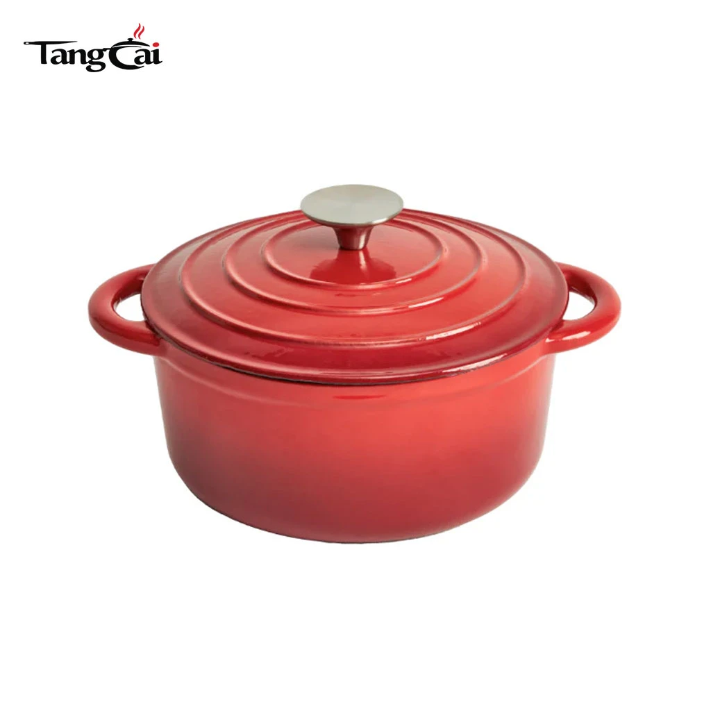 Batterie de cuisine de luxe personnalis&eacute;e en fonte &eacute;maill&eacute;e de 6&nbsp;pi&egrave;ces - Casseroles et po&ecirc;les rouge brillant