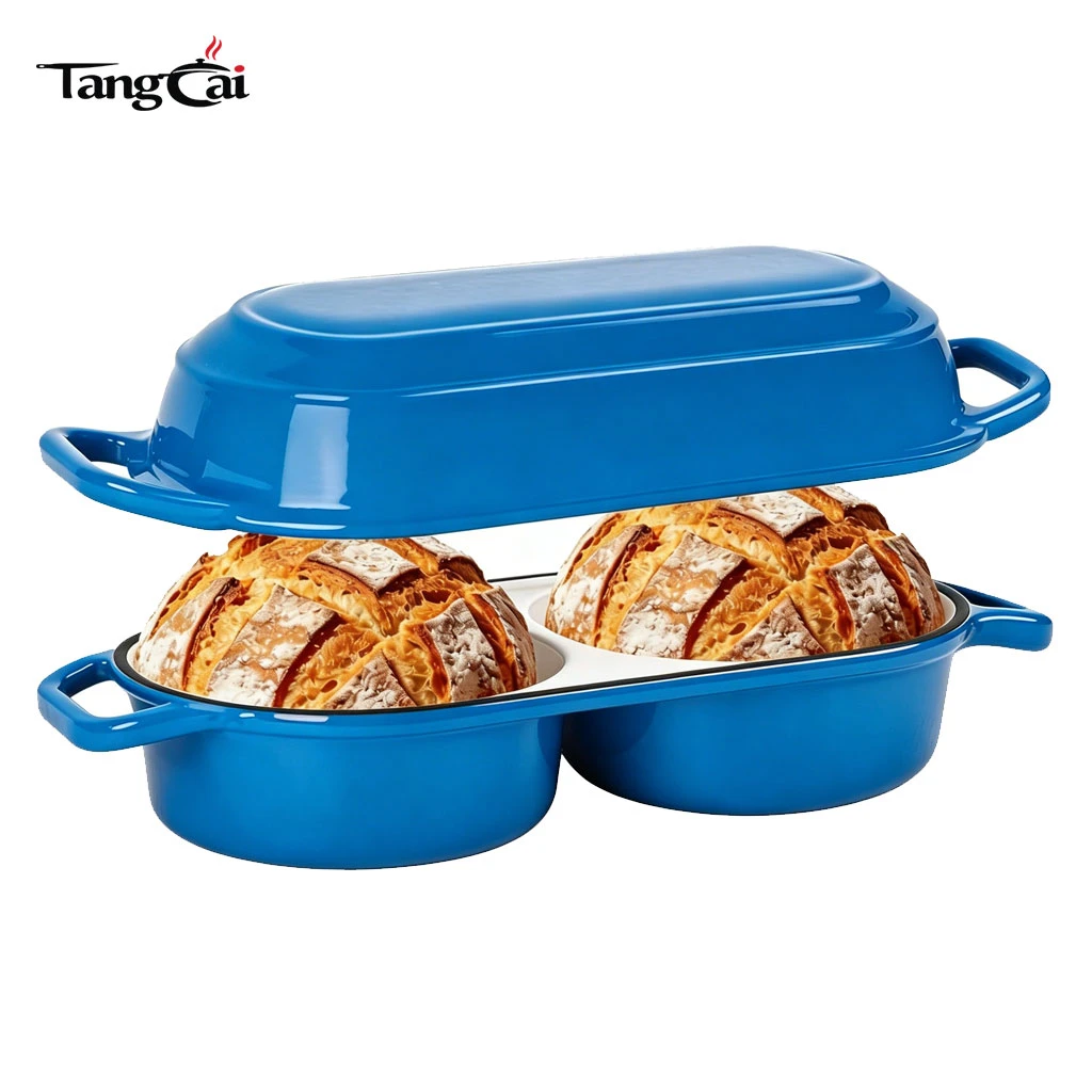 Tendance&nbsp;2026&nbsp;Moule &agrave; pain en fonte avec couvercle, four hollandais double de 2,2&nbsp;QT pour la cuisson du pain au levain