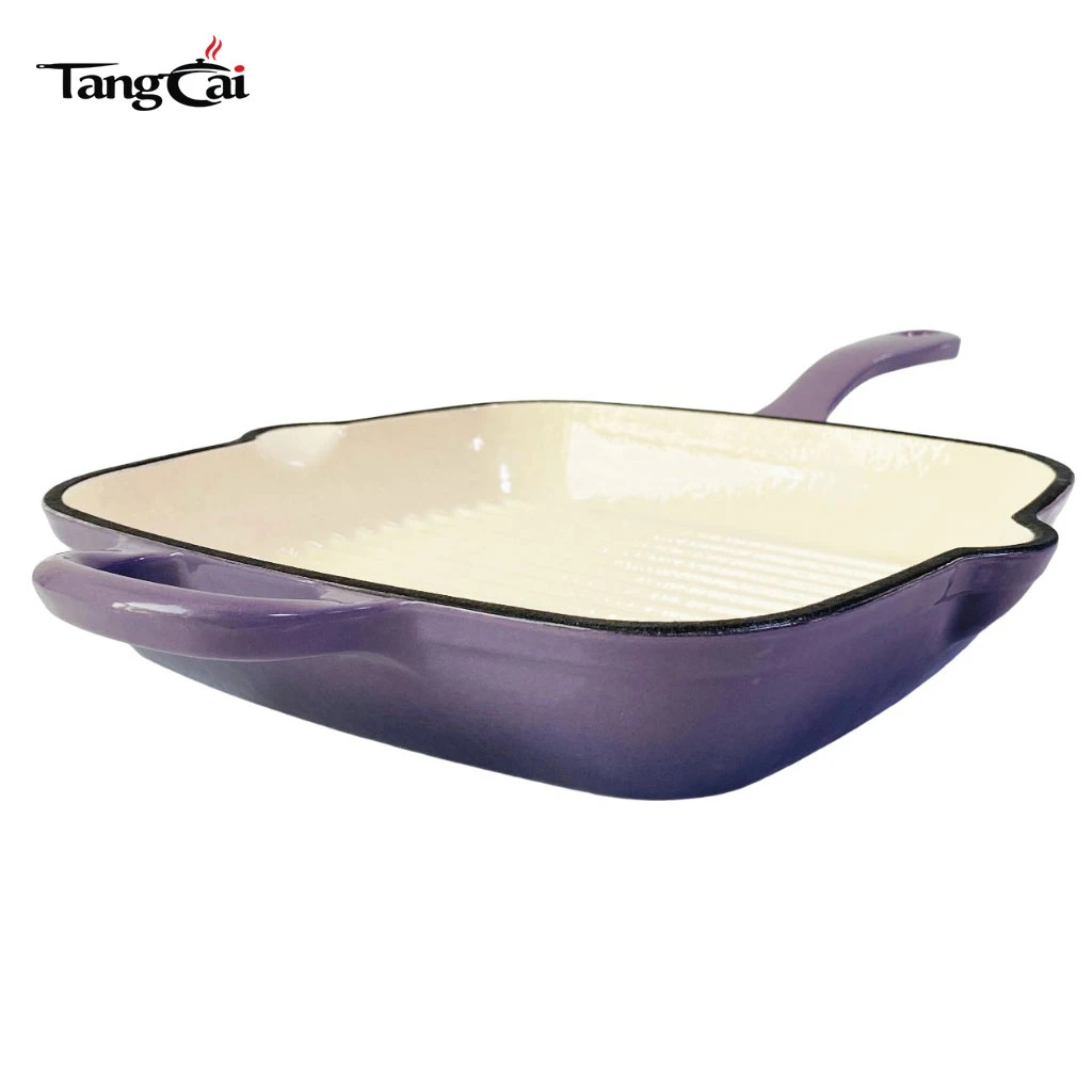 Po&ecirc;le grill carr&eacute;e en fonte &eacute;maill&eacute;e de grande taille avec double bec verseur