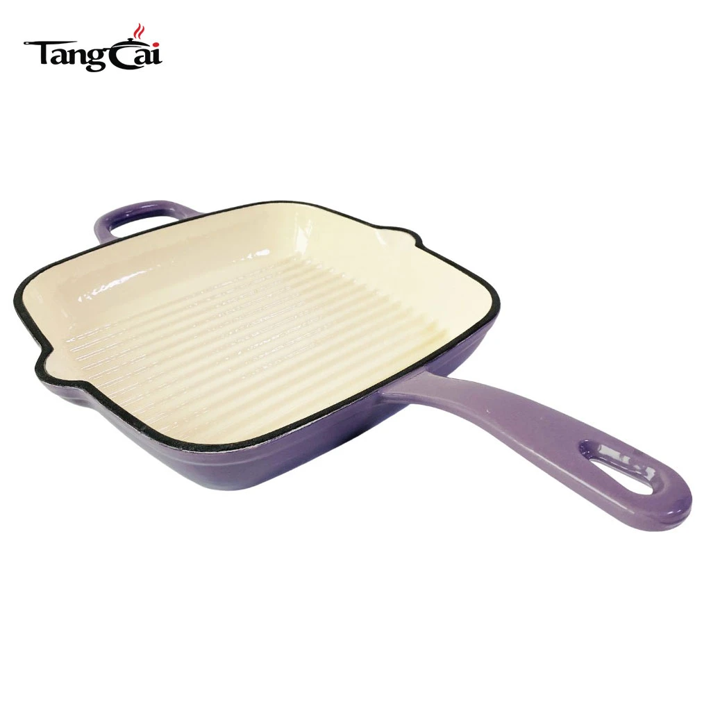 Po&ecirc;le grill carr&eacute;e en fonte &eacute;maill&eacute;e de grande taille avec double bec verseur