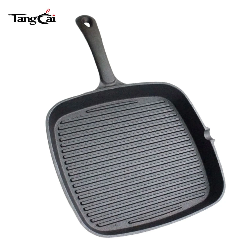Po&ecirc;le &agrave; griller carr&eacute;e en fonte pr&eacute;-assaisonn&eacute;e avec bec verseur simple