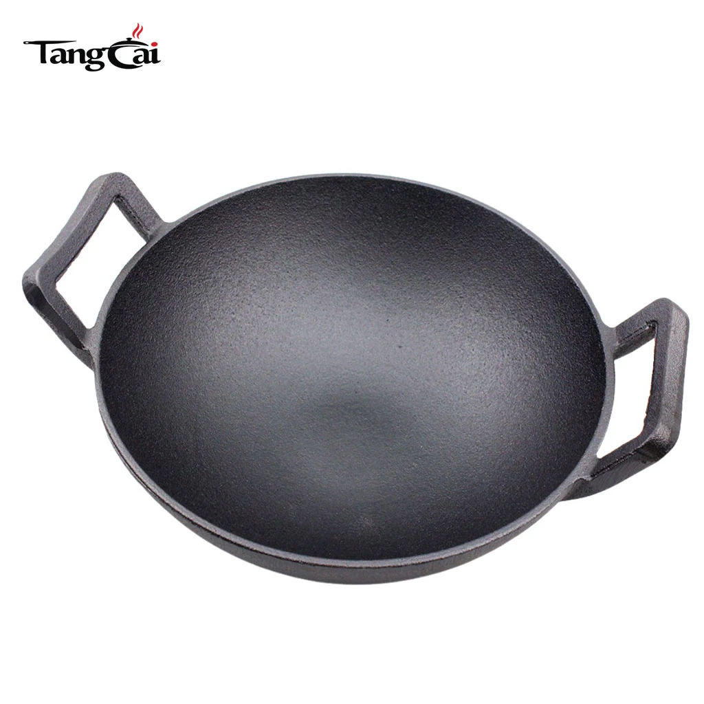 Grand wok chinois en fonte antiadh&eacute;sive Po&ecirc;le pour sauter, braiser et cuisiner en plein air