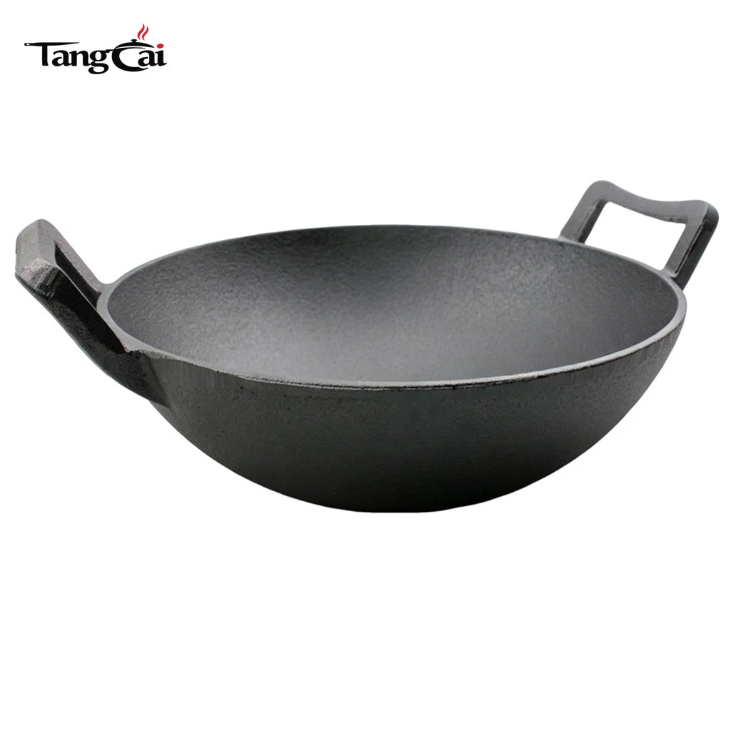 Grand wok chinois en fonte antiadh&eacute;sive Po&ecirc;le pour sauter, braiser et cuisiner en plein air
