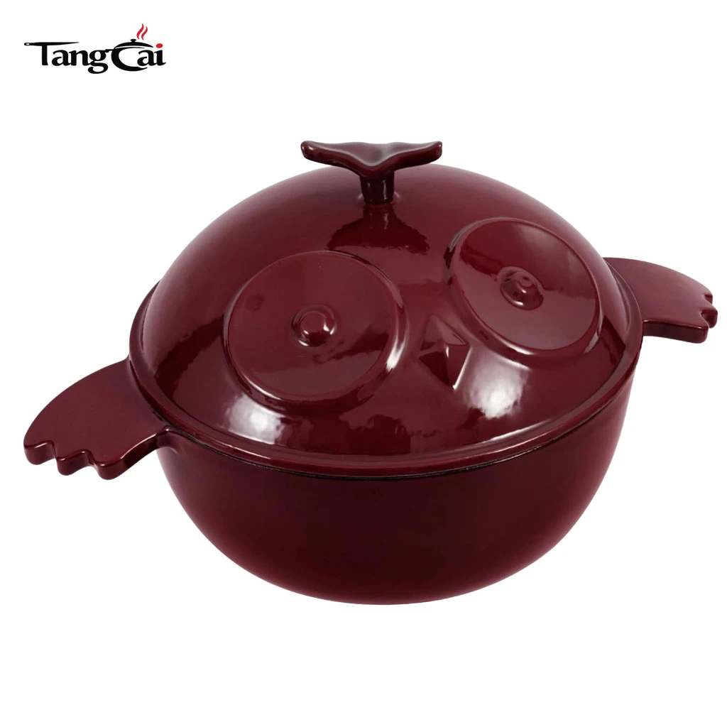 Mini cocotte en fonte &eacute;maill&eacute;e en forme de chouette de qualit&eacute; sup&eacute;rieure, cocotte &agrave; bride de 3,5&nbsp;litres