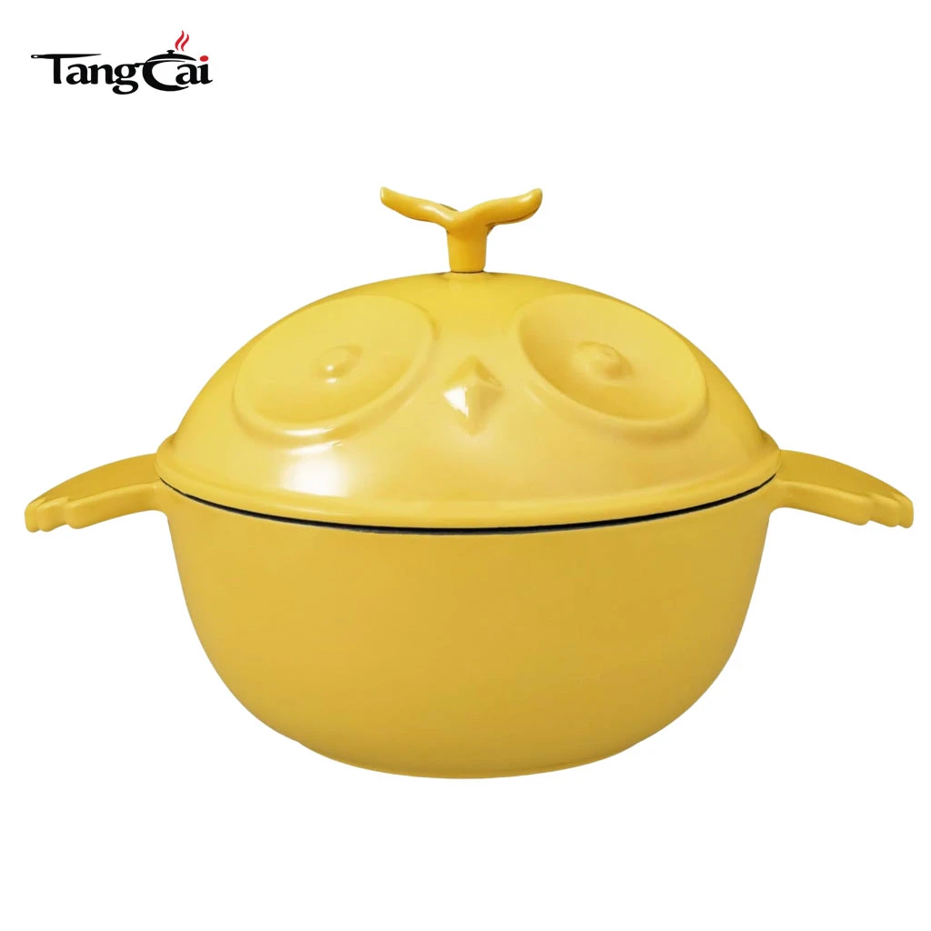 Mini cocotte en fonte &eacute;maill&eacute;e en forme de chouette de qualit&eacute; sup&eacute;rieure, cocotte &agrave; bride de 3,5&nbsp;litres