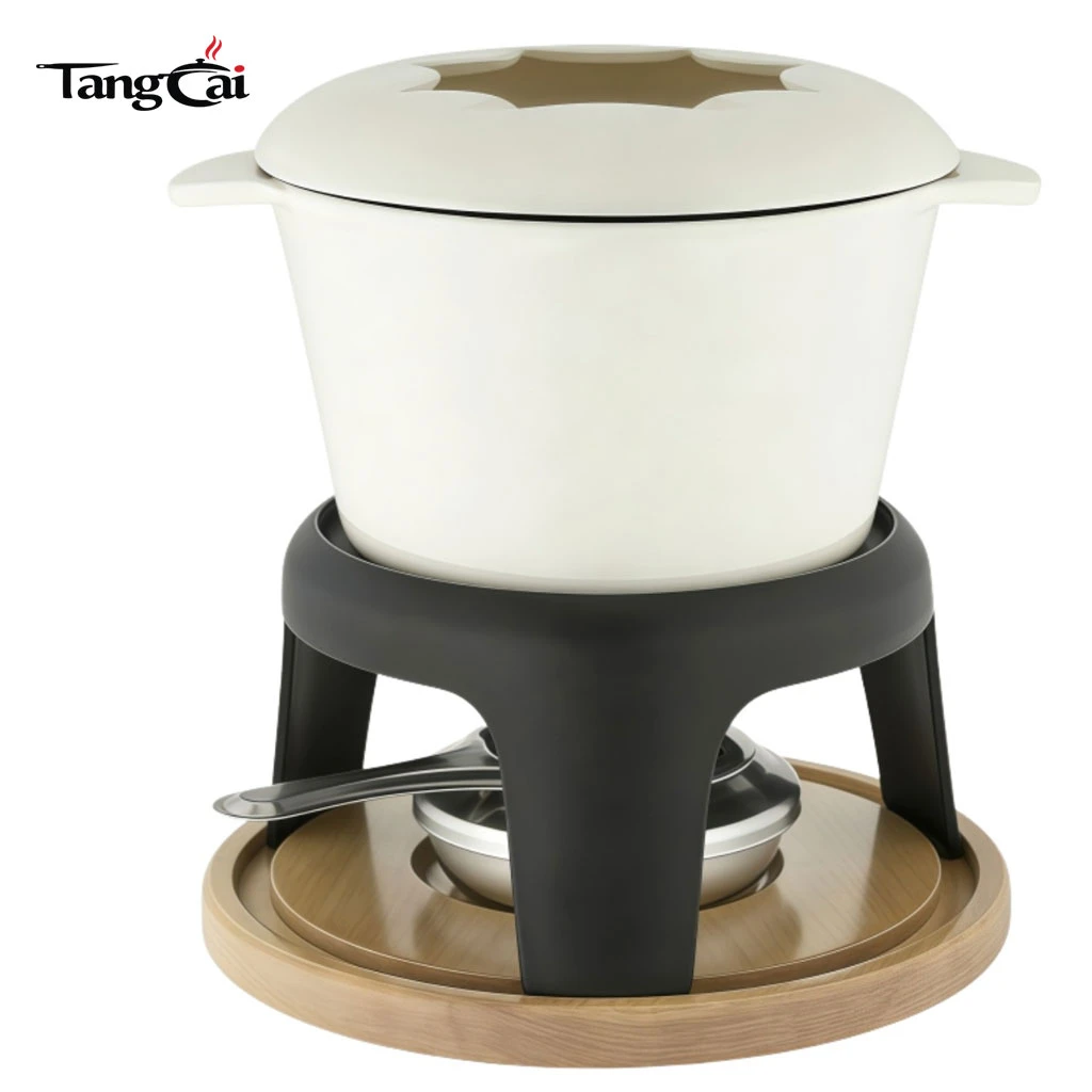 Service &agrave; fondue en fonte &eacute;maill&eacute;e avec support et fourchettes en m&eacute;tal, fondoir &agrave; chocolat 1,6 QT