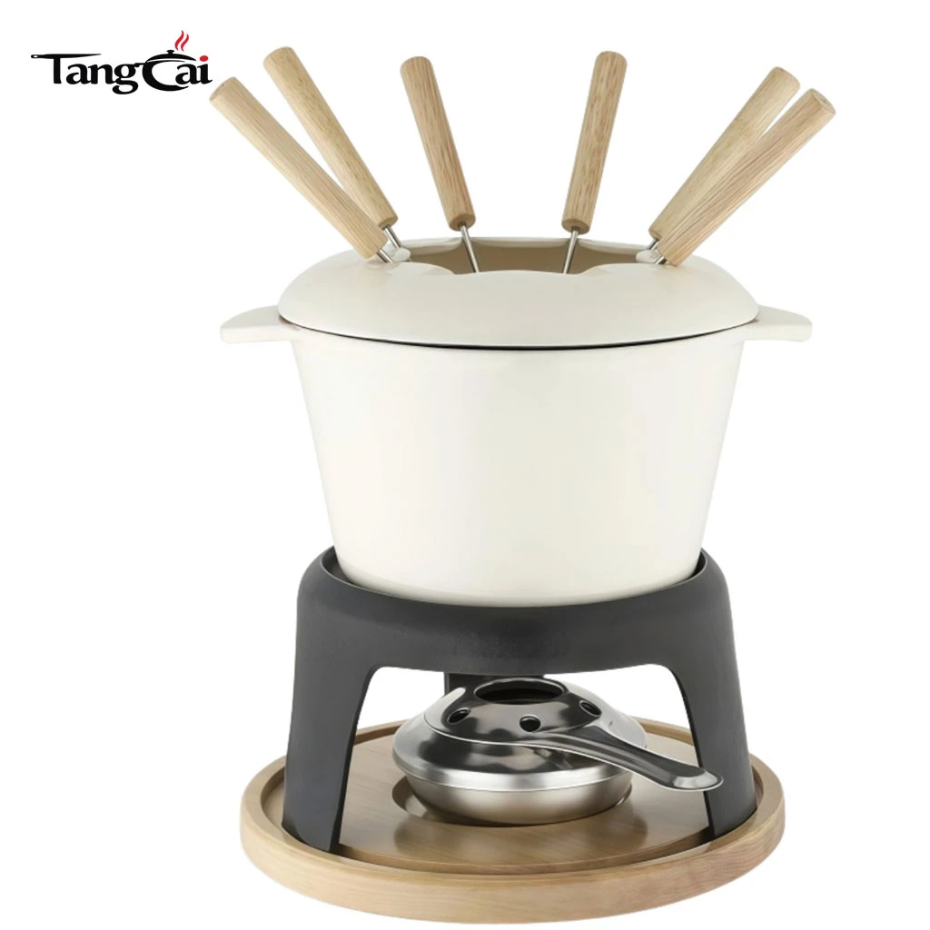 Service &agrave; fondue en fonte &eacute;maill&eacute;e avec support et fourchettes en m&eacute;tal, fondoir &agrave; chocolat 1,6 QT
