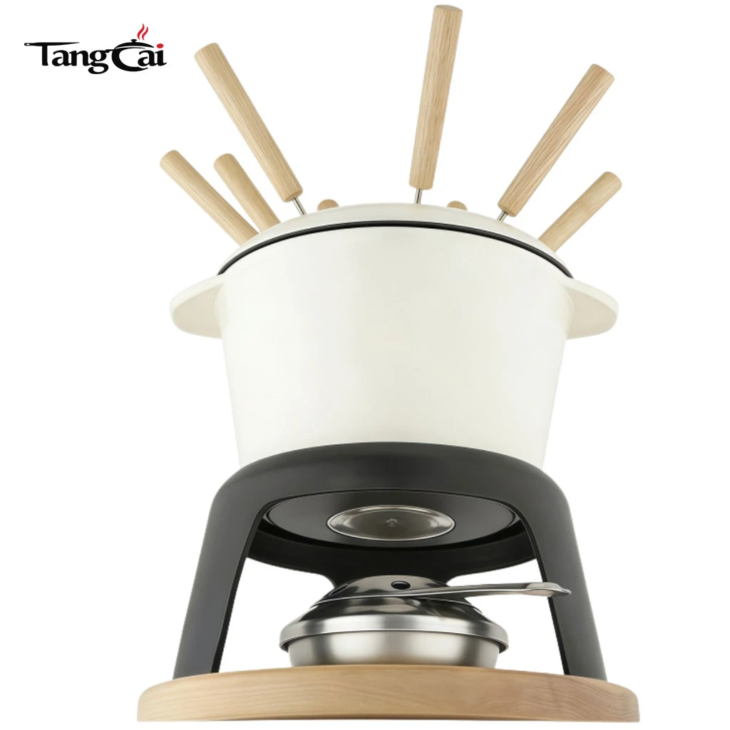 Service &agrave; fondue en fonte &eacute;maill&eacute;e avec support et fourchettes en m&eacute;tal, fondoir &agrave; chocolat 1,6 QT