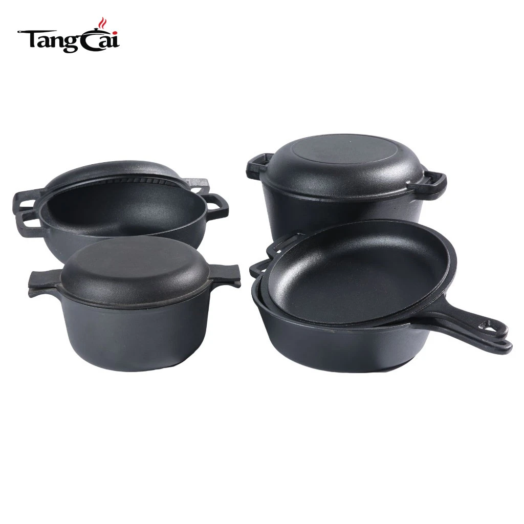 Cuisini&egrave;re combin&eacute;e multi-usages en fer noir pr&eacute;-assaisonn&eacute; Ensemble