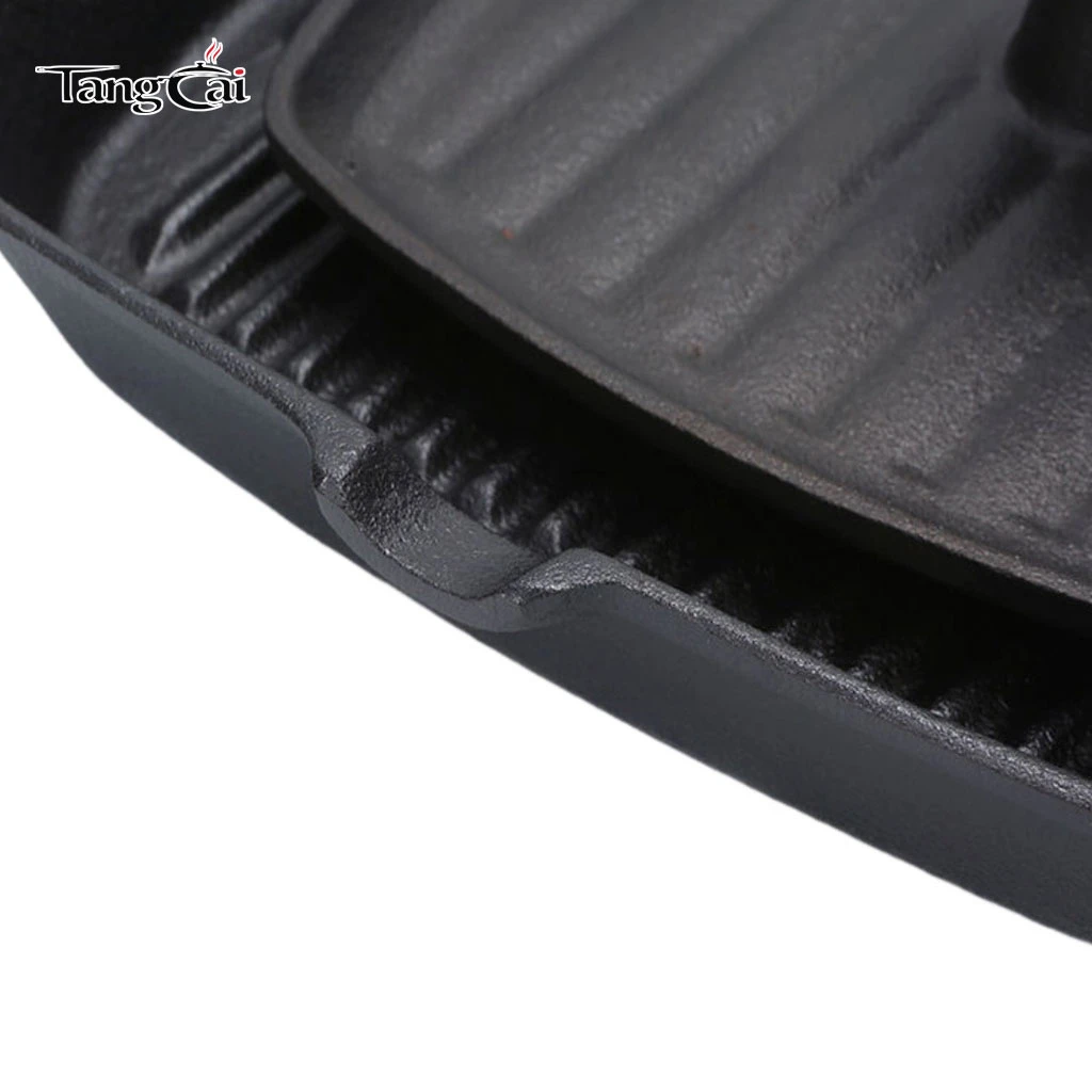 2&nbsp;pi&egrave;ces Kit de plaque chauffante carr&eacute;e en fonte, po&ecirc;le &agrave; griller stri&eacute;e + presse &agrave; steak en fonte