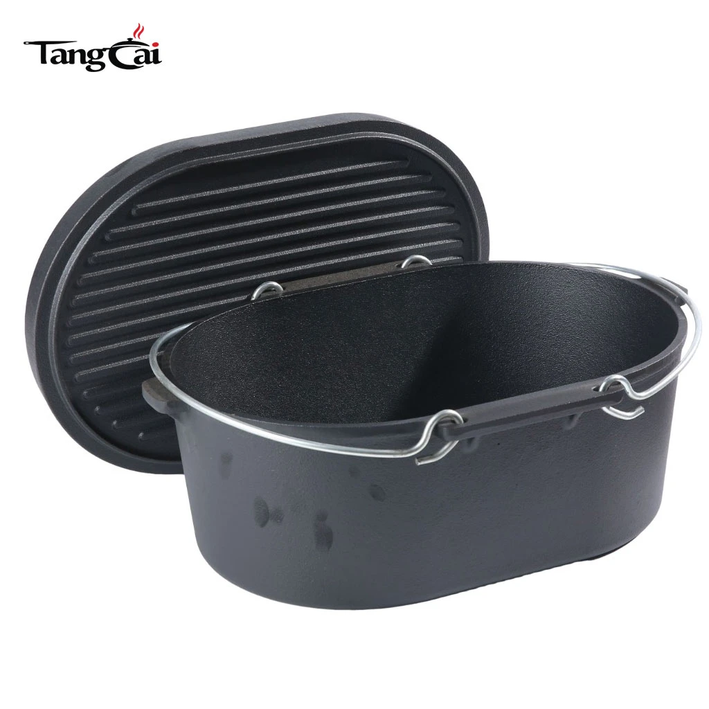 Ustensile de cuisine de camping 5,5 QT Four hollandais ovale en fonte avec couvercle de gril