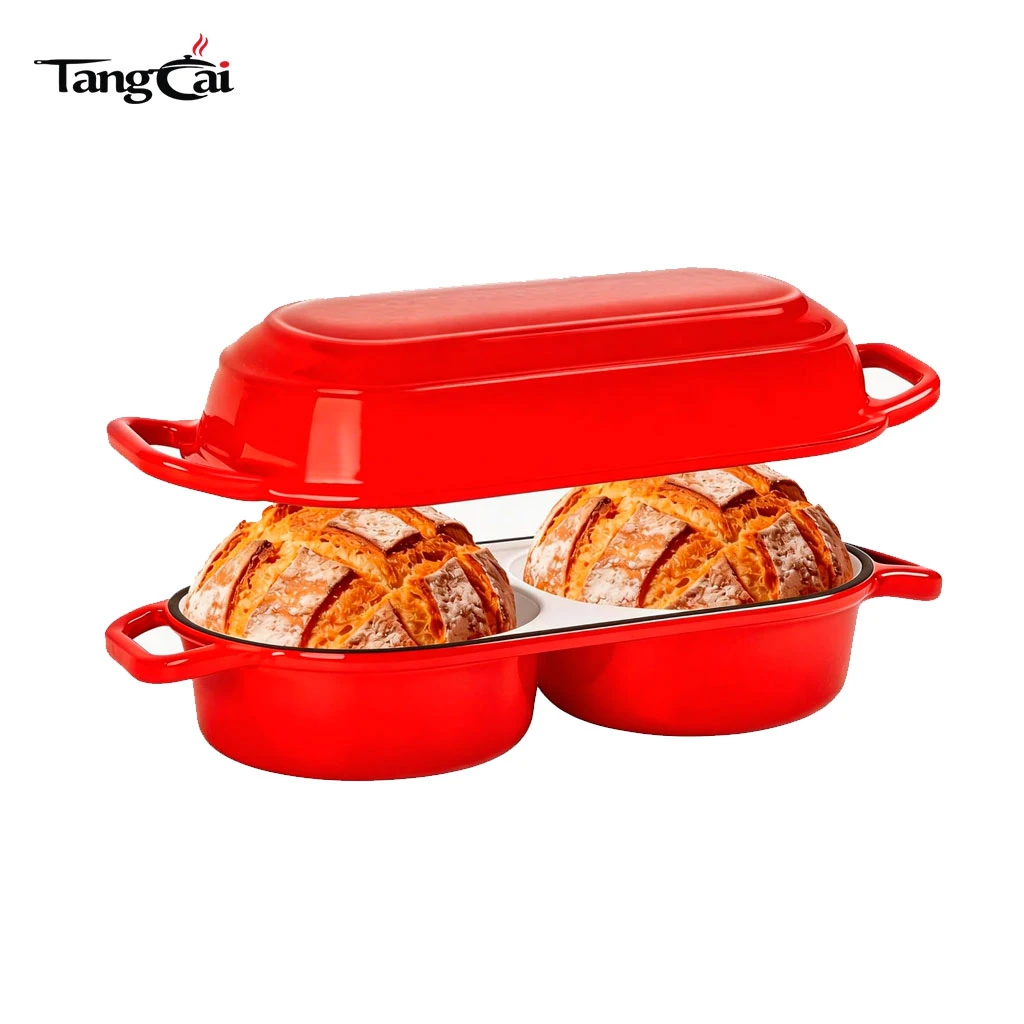 Tendance&nbsp;2026&nbsp;Moule &agrave; pain en fonte avec couvercle, four hollandais double de 2,2&nbsp;QT pour la cuisson du pain au levain