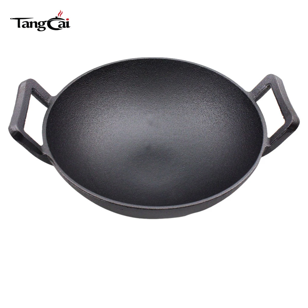 Grand wok chinois en fonte antiadh&eacute;sive Po&ecirc;le pour sauter, braiser et cuisiner en plein air