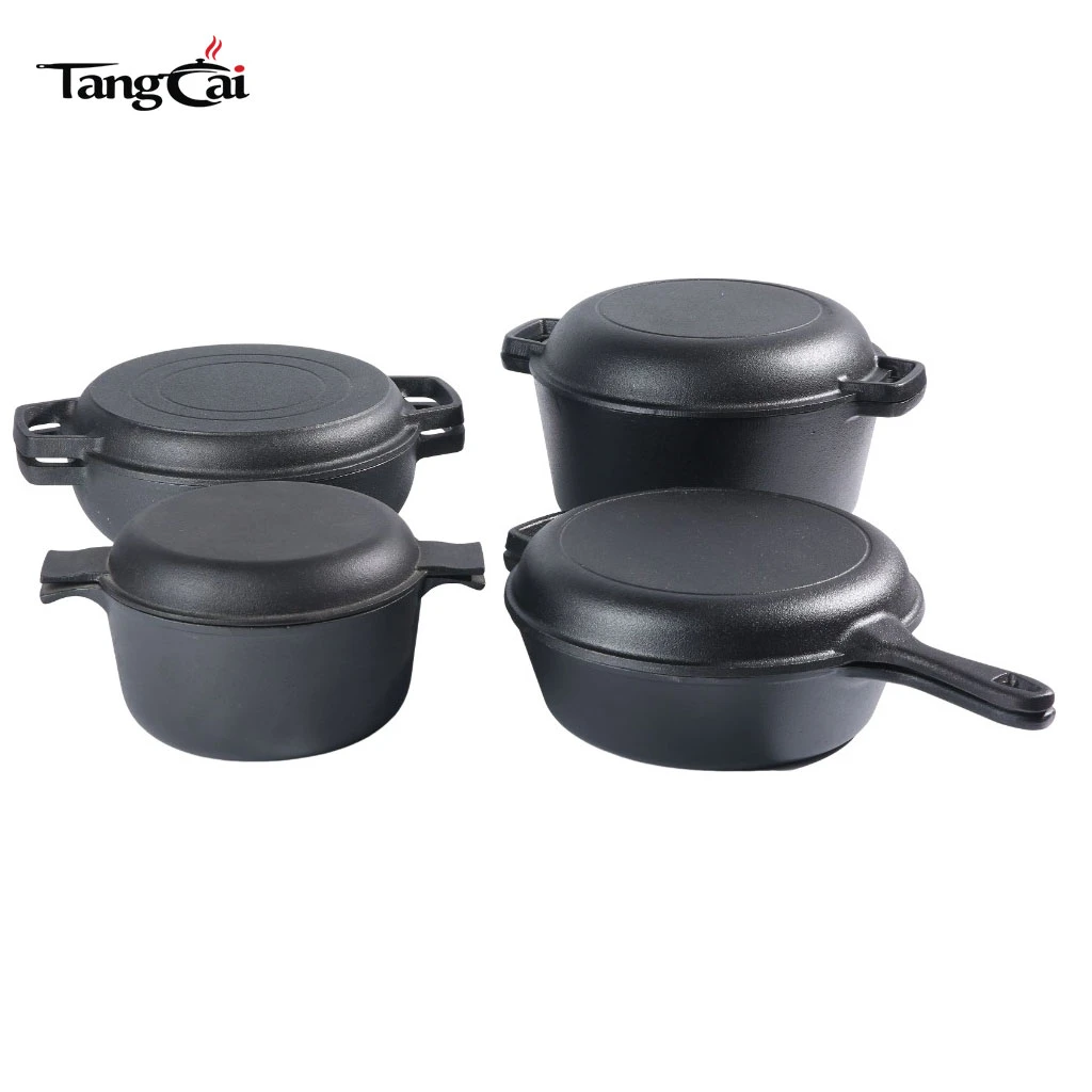 Cuisini&egrave;re combin&eacute;e multi-usages en fer noir pr&eacute;-assaisonn&eacute; Ensemble