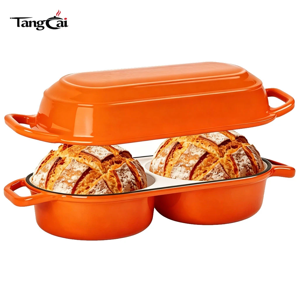 Tendance&nbsp;2026&nbsp;Moule &agrave; pain en fonte avec couvercle, four hollandais double de 2,2&nbsp;QT pour la cuisson du pain au levain