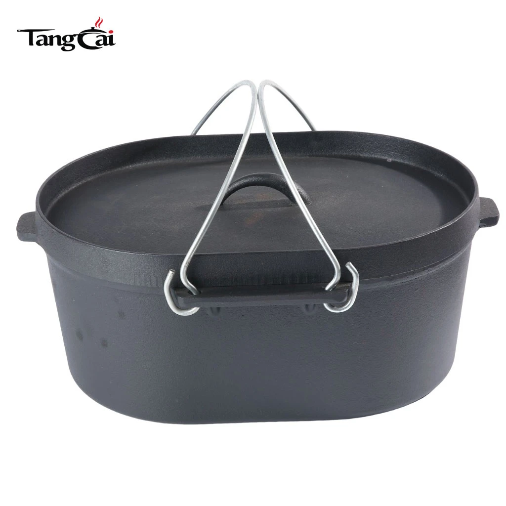Ustensile de cuisine de camping 5,5 QT Four hollandais ovale en fonte avec couvercle de gril