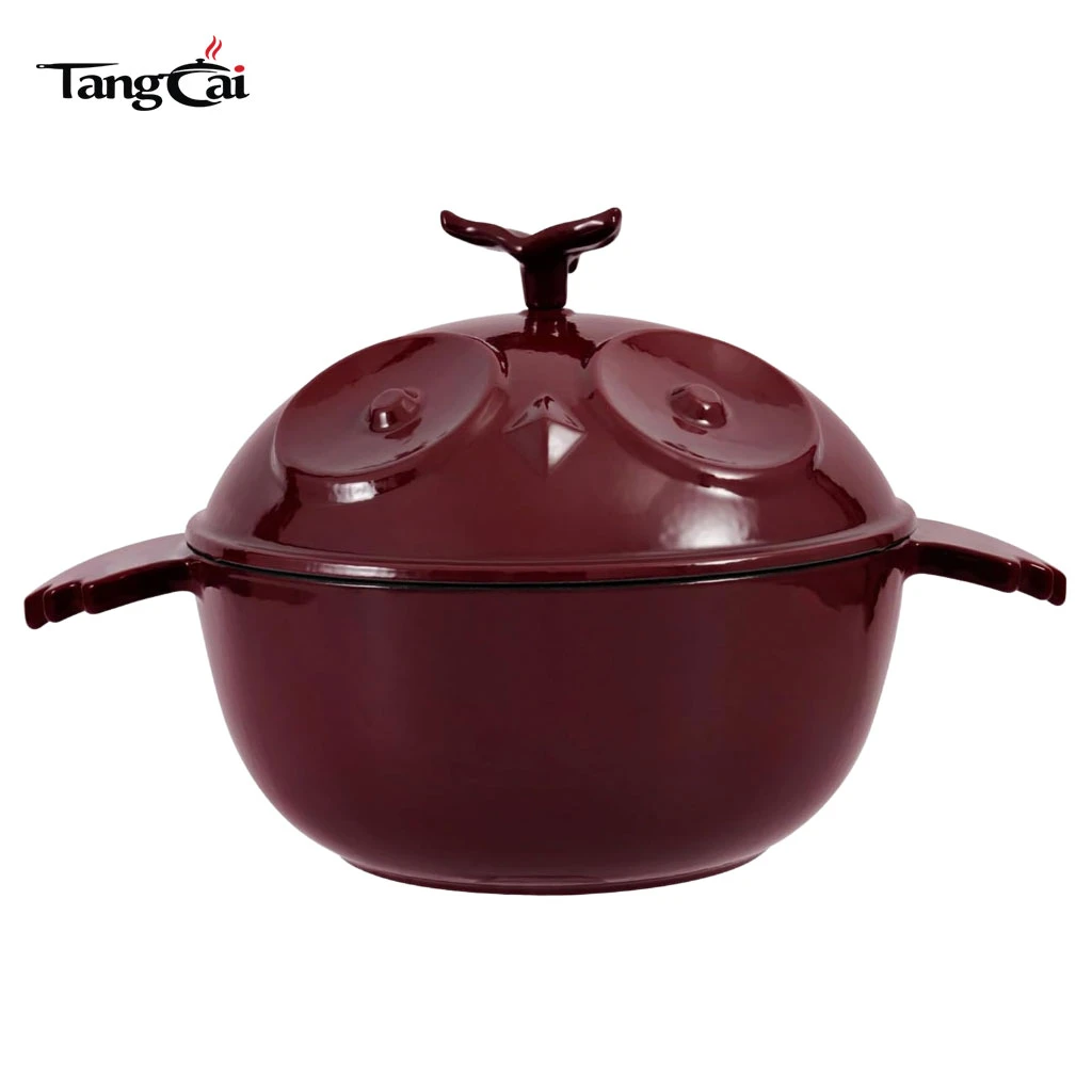 Mini cocotte en fonte &eacute;maill&eacute;e en forme de chouette de qualit&eacute; sup&eacute;rieure, cocotte &agrave; bride de 3,5&nbsp;litres