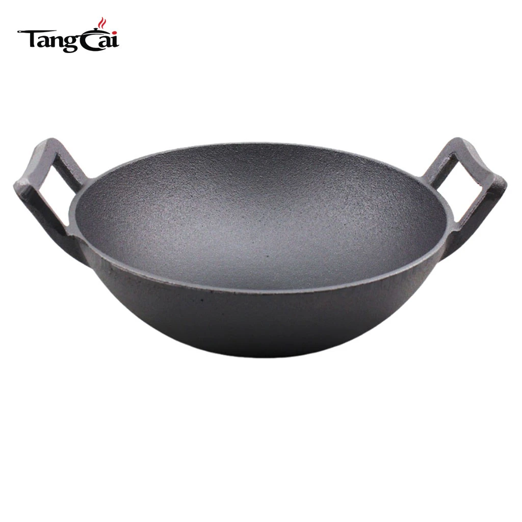 Grand wok chinois en fonte antiadh&eacute;sive Po&ecirc;le pour sauter, braiser et cuisiner en plein air