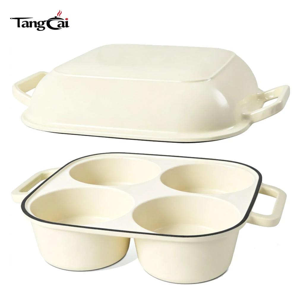 Moule &agrave; pain en fonte &eacute;maill&eacute;e de 4 tasses, cuiseur combin&eacute; 2 en 1 avec couvercle, mini plat de cuisson de pain au levain pour les acheteurs internationaux