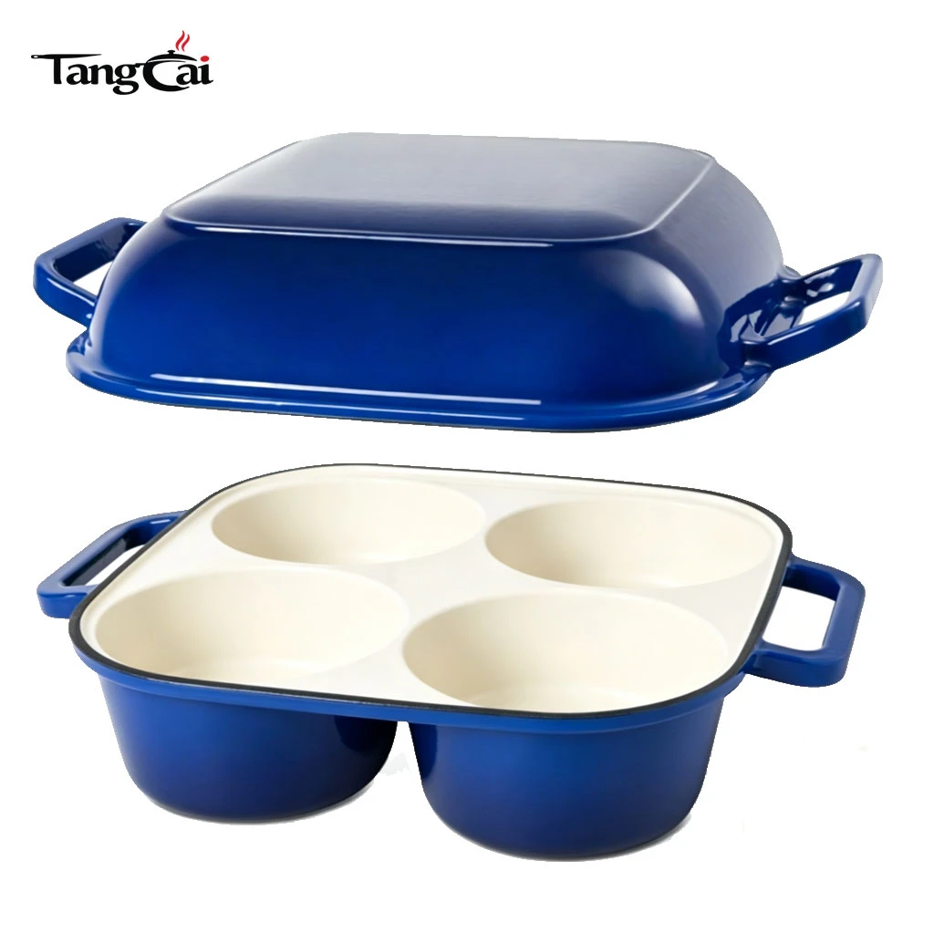 Moule &agrave; pain en fonte &eacute;maill&eacute;e de 4 tasses, cuiseur combin&eacute; 2 en 1 avec couvercle, mini plat de cuisson de pain au levain pour les acheteurs internationaux