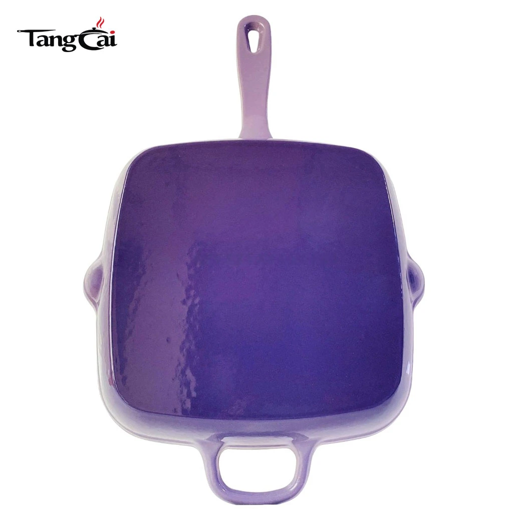 Po&ecirc;le grill carr&eacute;e en fonte &eacute;maill&eacute;e de grande taille avec double bec verseur