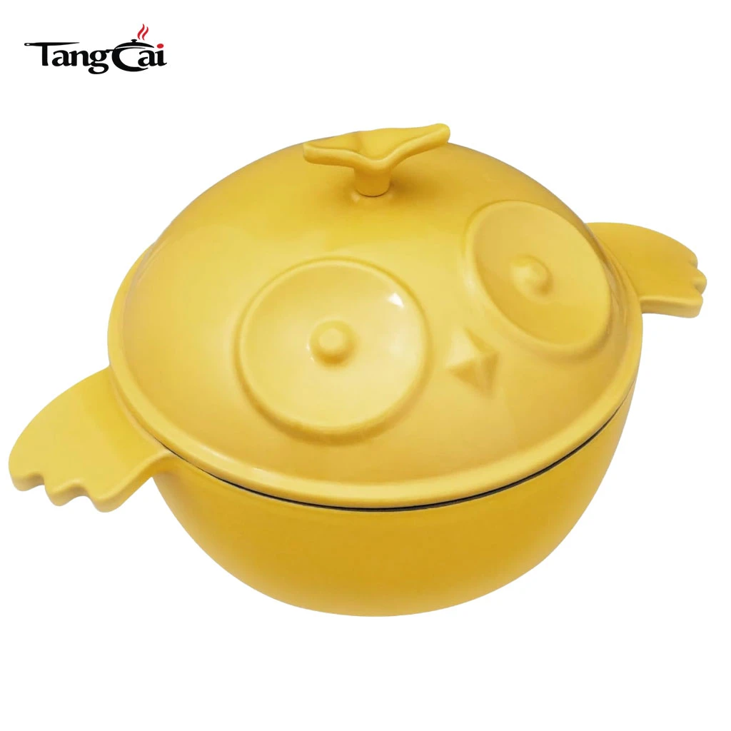 Mini cocotte en fonte &eacute;maill&eacute;e en forme de chouette de qualit&eacute; sup&eacute;rieure, cocotte &agrave; bride de 3,5&nbsp;litres
