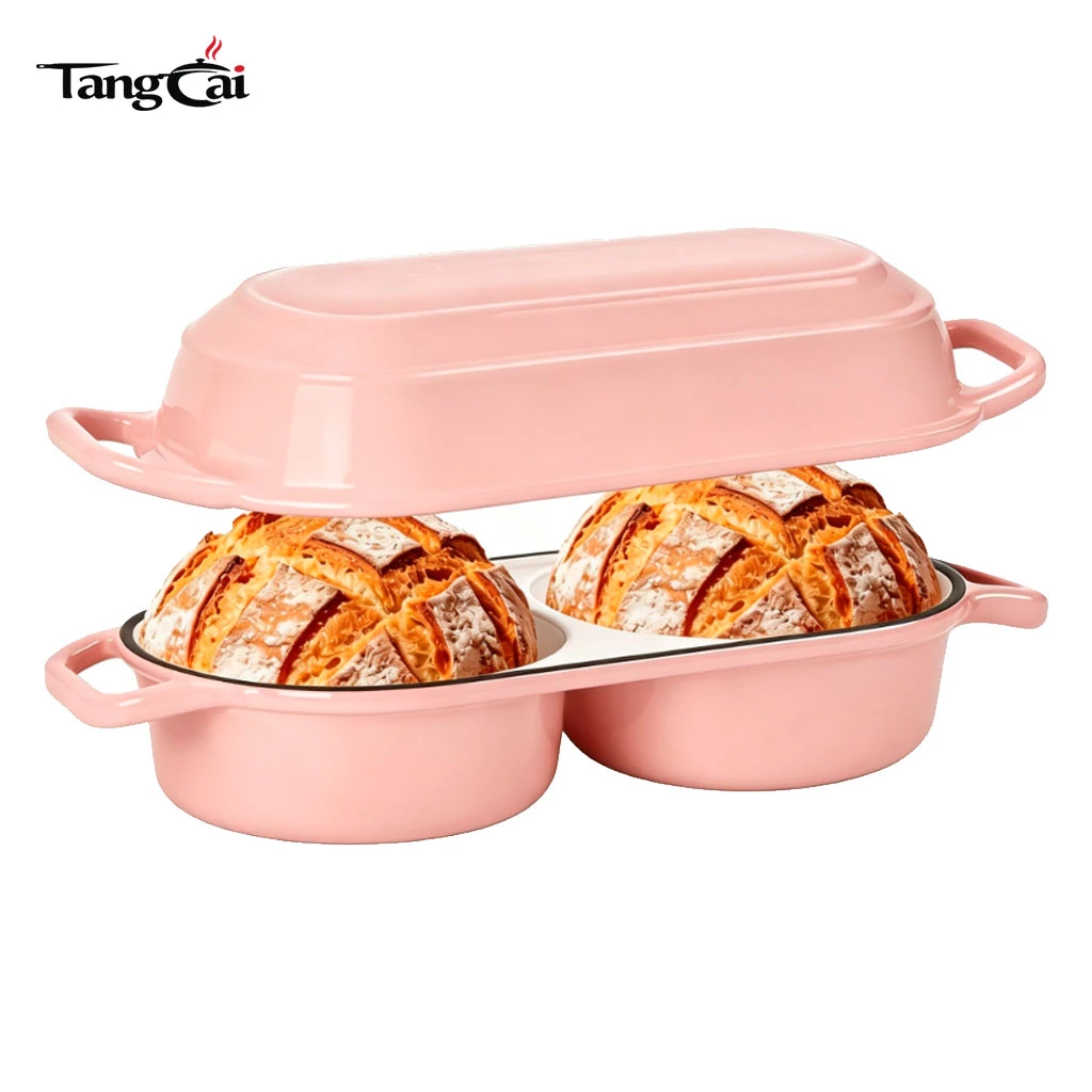 Tendance&nbsp;2026&nbsp;Moule &agrave; pain en fonte avec couvercle, four hollandais double de 2,2&nbsp;QT pour la cuisson du pain au levain