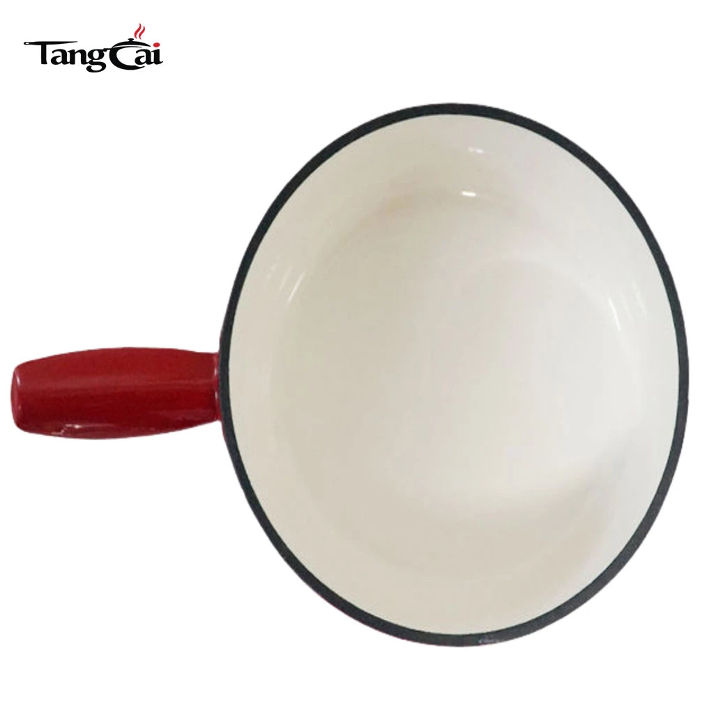 Casserole &agrave; fondue en fonte &eacute;maill&eacute;e rouge personnalis&eacute;e avec motif panoramique imprim&eacute;