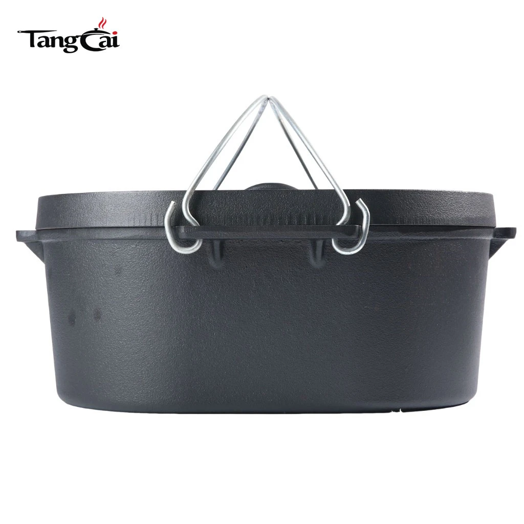 Ustensile de cuisine de camping 5,5 QT Four hollandais ovale en fonte avec couvercle de gril