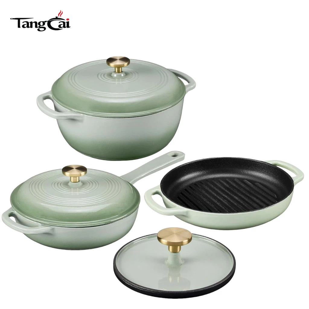 Vente en gros de 4&nbsp;pi&egrave;ces de batterie de cuisine en fonte &eacute;maill&eacute;e&nbsp;&ndash;&nbsp;Ensemble de four hollandais antiadh&eacute;sif et de po&ecirc;les &agrave; griller
