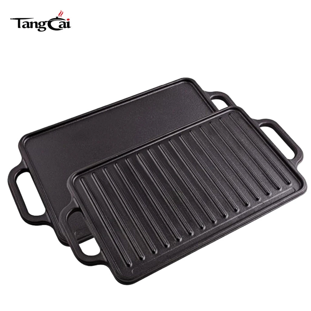 Gros rectangulaire en fonte r&eacute;versible pour barbecue Plancha en fonte