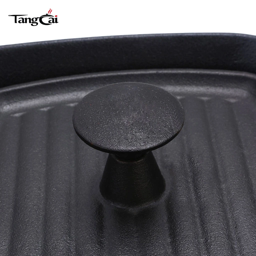 2&nbsp;pi&egrave;ces Kit de plaque chauffante carr&eacute;e en fonte, po&ecirc;le &agrave; griller stri&eacute;e + presse &agrave; steak en fonte