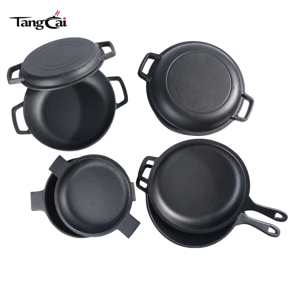 Cuisini&egrave;re combin&eacute;e multi-usages en fer noir pr&eacute;-assaisonn&eacute; Ensemble