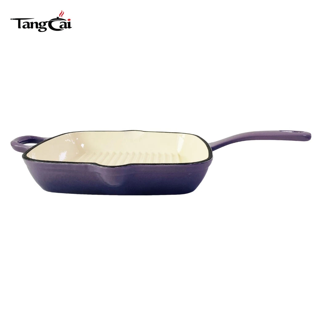 Po&ecirc;le grill carr&eacute;e en fonte &eacute;maill&eacute;e de grande taille avec double bec verseur