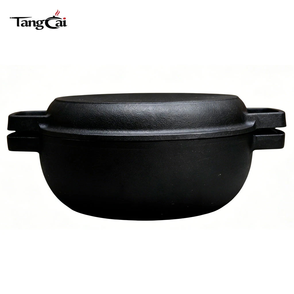 Vente en gros de cuisini&egrave;re combin&eacute;e 2-en-1 en fonte pr&eacute;-enduite, machine &agrave; pain ronde et r&ocirc;tissoire