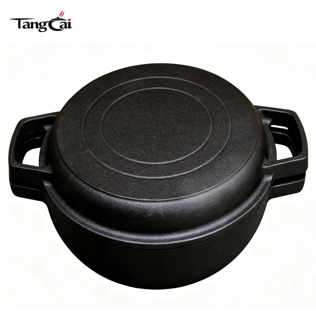 Vente en gros de cuisini&egrave;re combin&eacute;e 2-en-1 en fonte pr&eacute;-enduite, machine &agrave; pain ronde et r&ocirc;tissoire