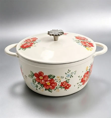Four hollandais en fonte &eacute;maill&eacute;e florale vintage, tendance 2026