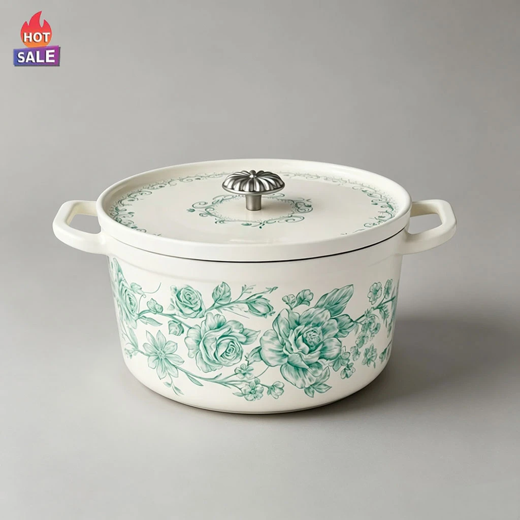 Four hollandaise en fonte &eacute;maill&eacute;e florale vintage tendance personnalis&eacute;e&nbsp;| OEM ODM pris en charge