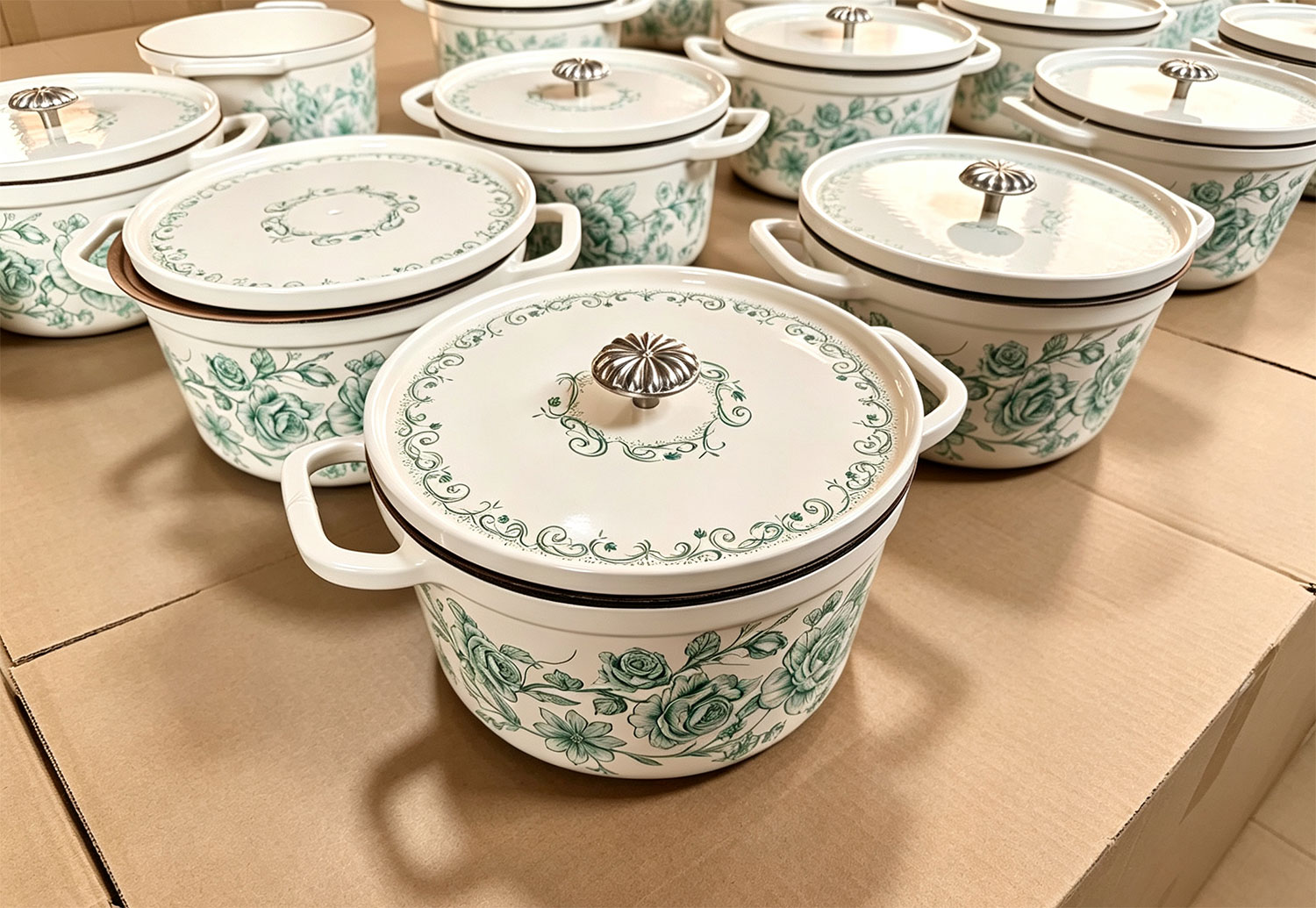 Four hollandais en fonte émaillée florale vintage tendance personnalisée | ODM OEM pris en charge