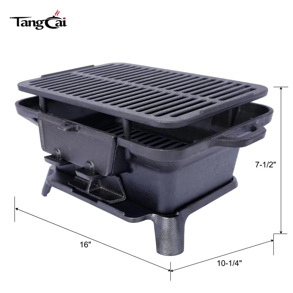 Grill Hibachi en fonte en gros, mini barbecue &agrave; charbon portable, po&ecirc;le de table pour l'ext&eacute;rieur, les pique-niques et la chasse