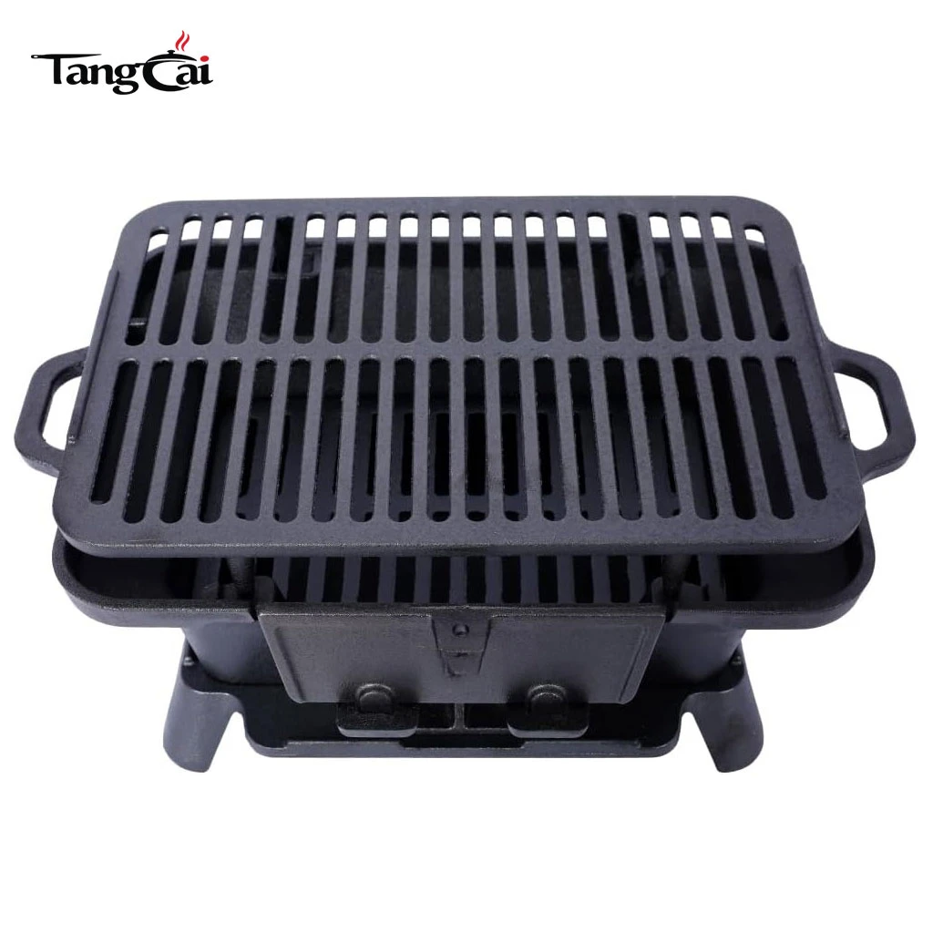Grill Hibachi en fonte en gros, mini barbecue &agrave; charbon portable, po&ecirc;le de table pour l'ext&eacute;rieur, les pique-niques et la chasse