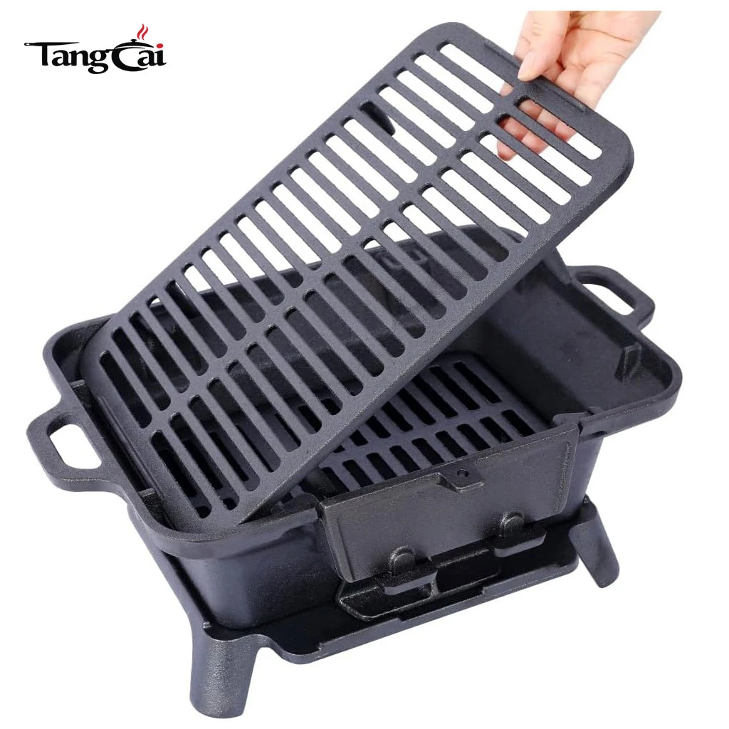 Grill Hibachi en fonte en gros, mini barbecue &agrave; charbon portable, po&ecirc;le de table pour l'ext&eacute;rieur, les pique-niques et la chasse