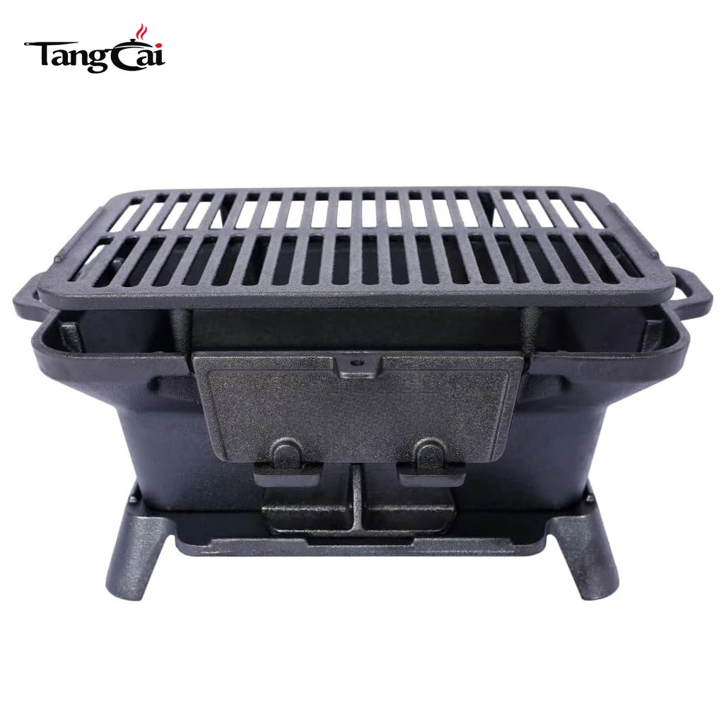 Grill Hibachi en fonte en gros, mini barbecue &agrave; charbon portable, po&ecirc;le de table pour l'ext&eacute;rieur, les pique-niques et la chasse