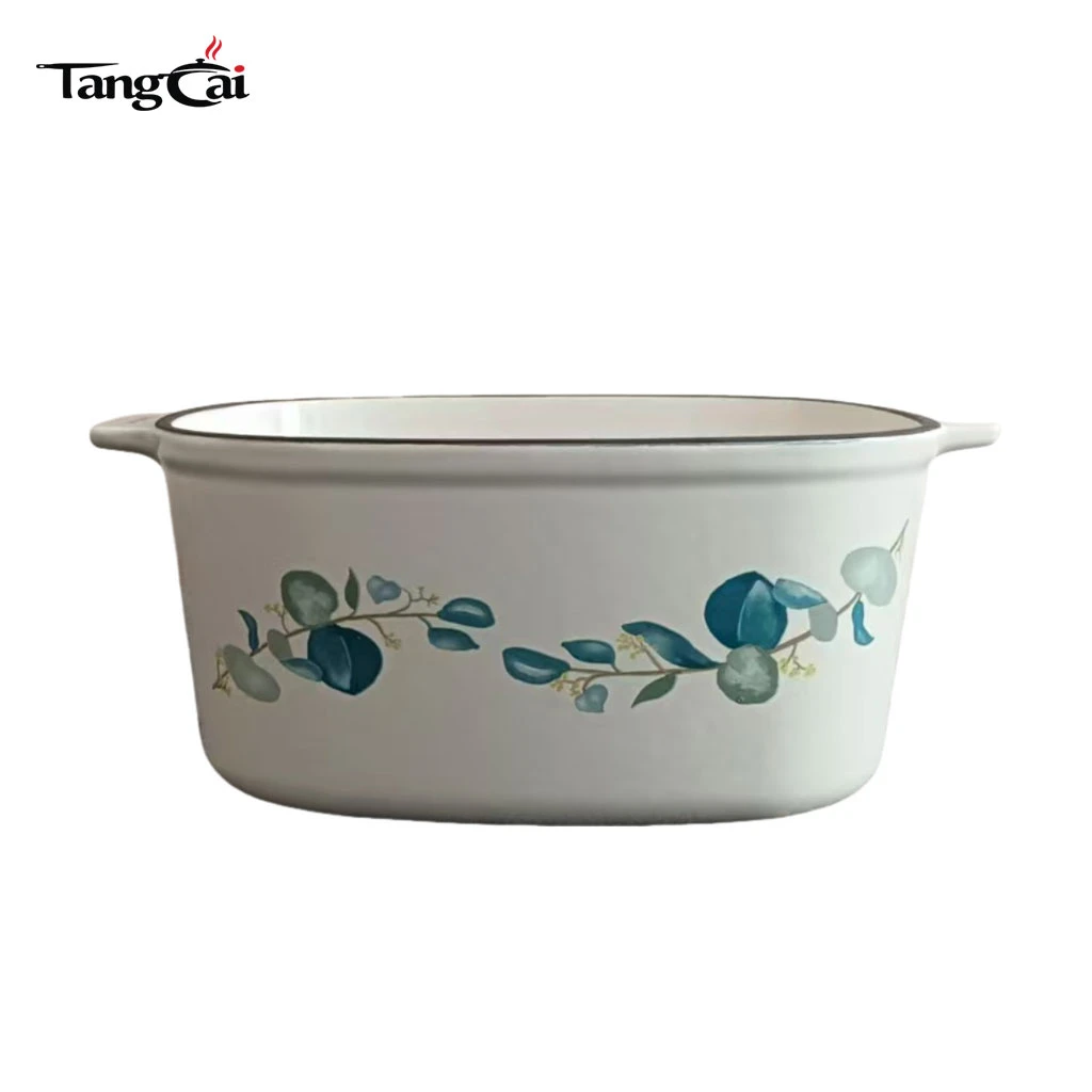 Fourniture d'usine d'ustensiles de cuisine OEM Faitout en fonte &eacute;maill&eacute;e avec motif floral