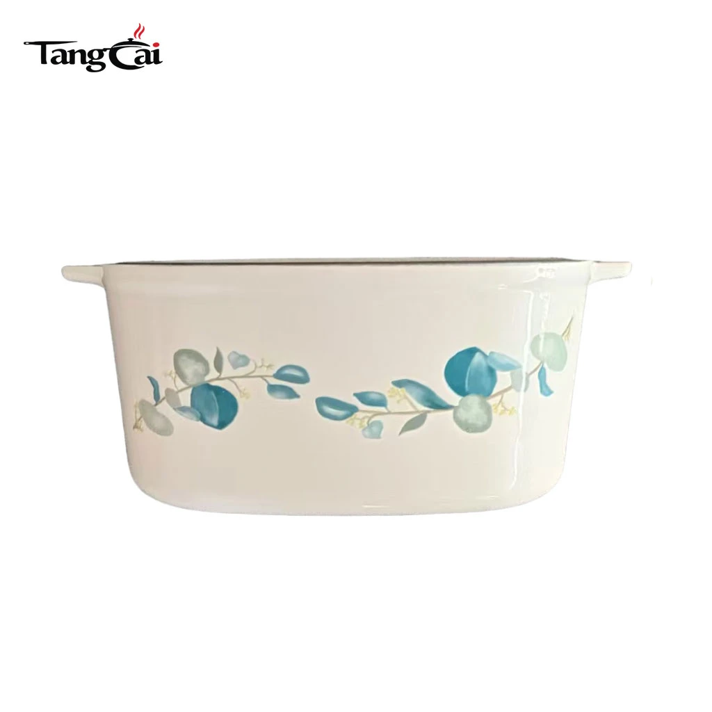 Fourniture d'usine d'ustensiles de cuisine OEM Faitout en fonte &eacute;maill&eacute;e avec motif floral