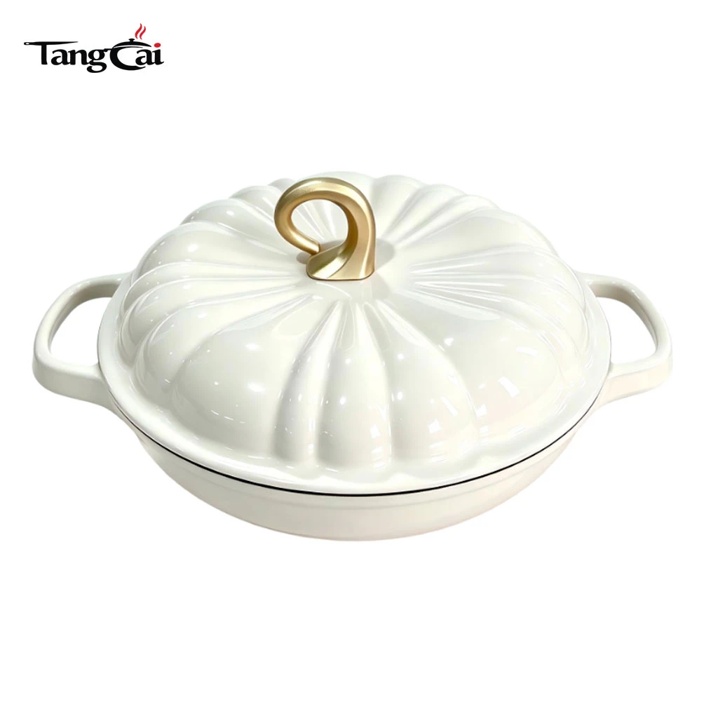 Four hollandaise en fonte &eacute;maill&eacute;e OEM en forme de citrouille, cocotte en forme de l&eacute;gume