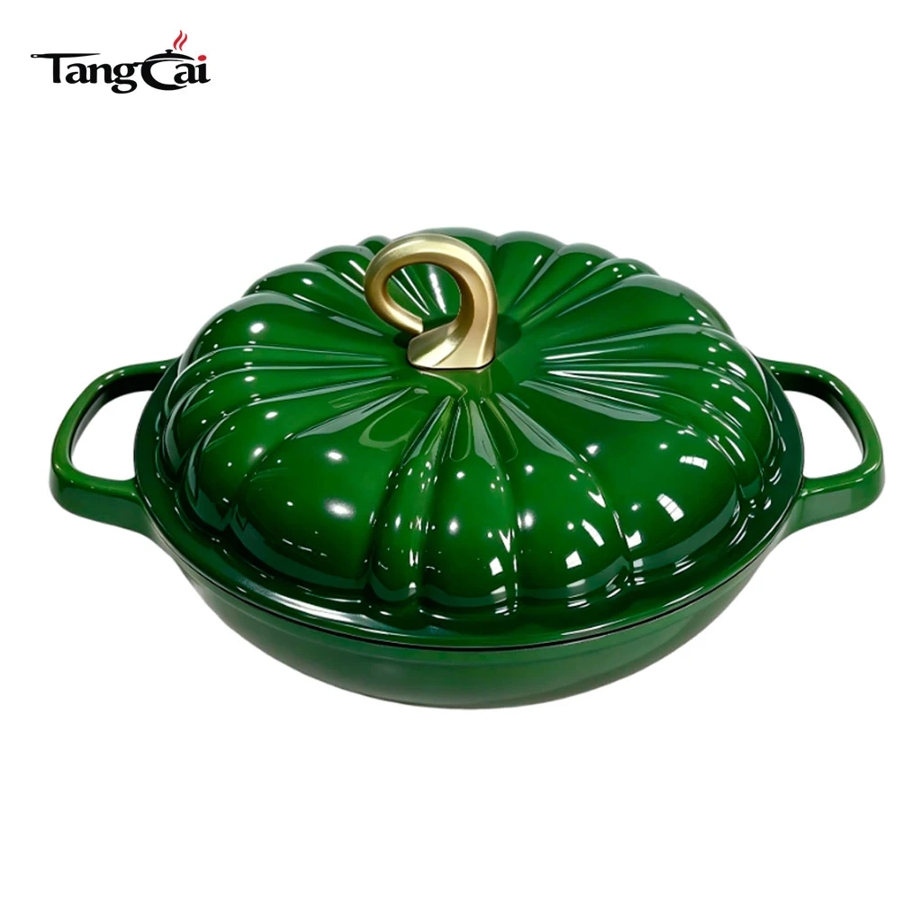 Four hollandaise en fonte &eacute;maill&eacute;e OEM en forme de citrouille, cocotte en forme de l&eacute;gume