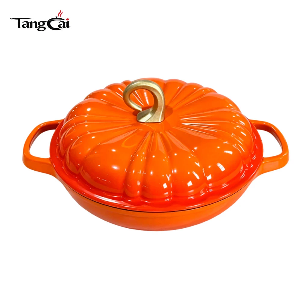 Four hollandaise en fonte &eacute;maill&eacute;e OEM en forme de citrouille, cocotte en forme de l&eacute;gume